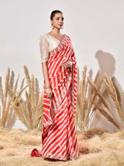Red and Orange Tusser Leheriya Saree