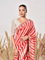 Red and Orange Tusser Leheriya Saree