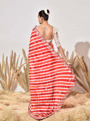 Red and Orange Tusser Leheriya Saree