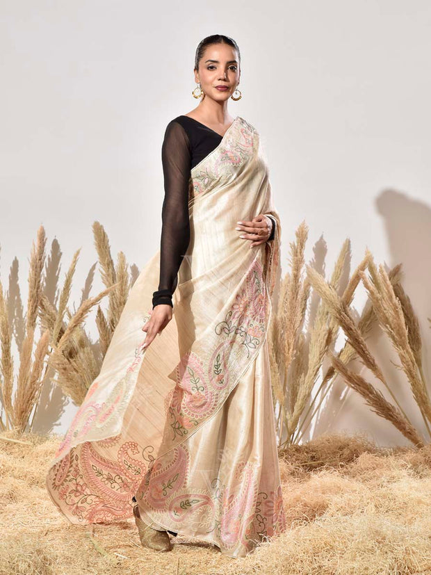 Beige Tussar Saree