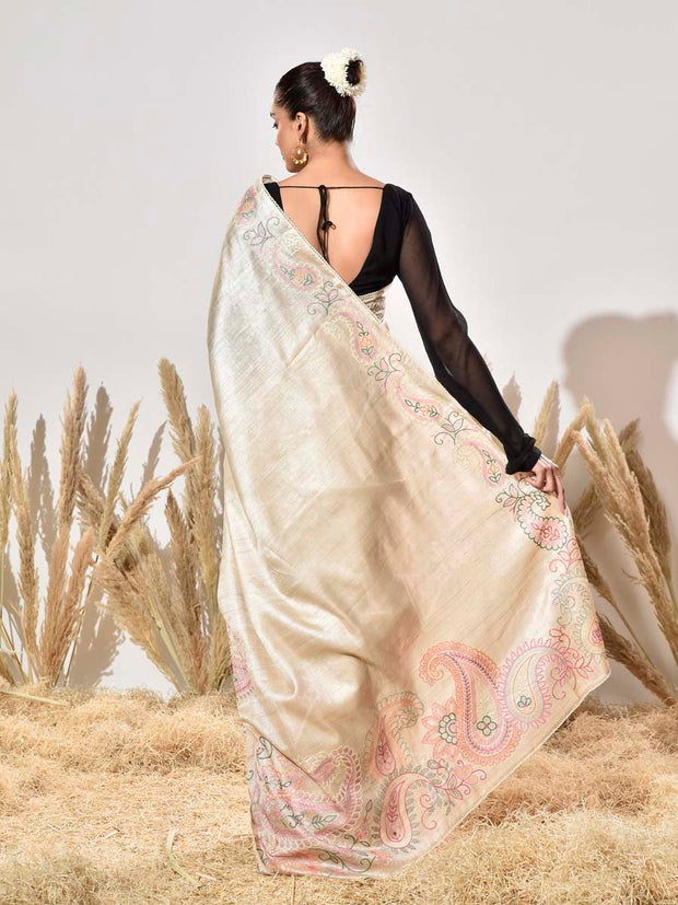 Beige Tussar Saree