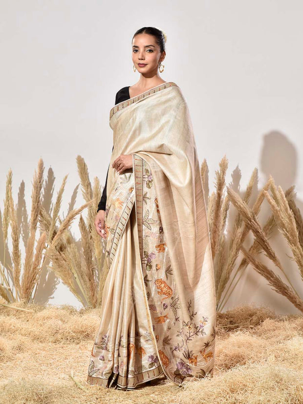 Beige Tussar Saree