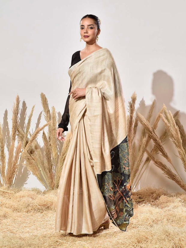 Beige Tussar Saree