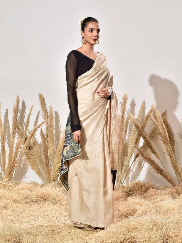 Beige Tussar Saree