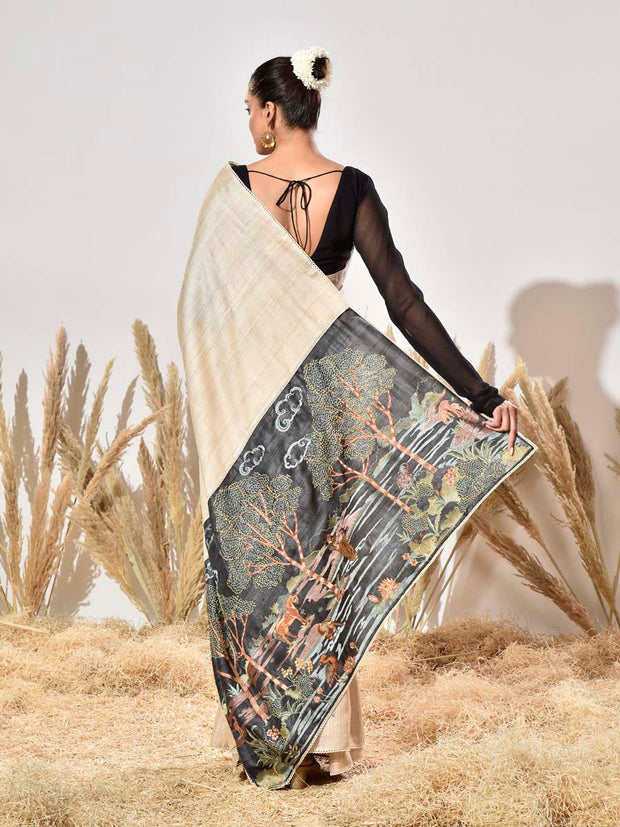 Beige Tussar Saree