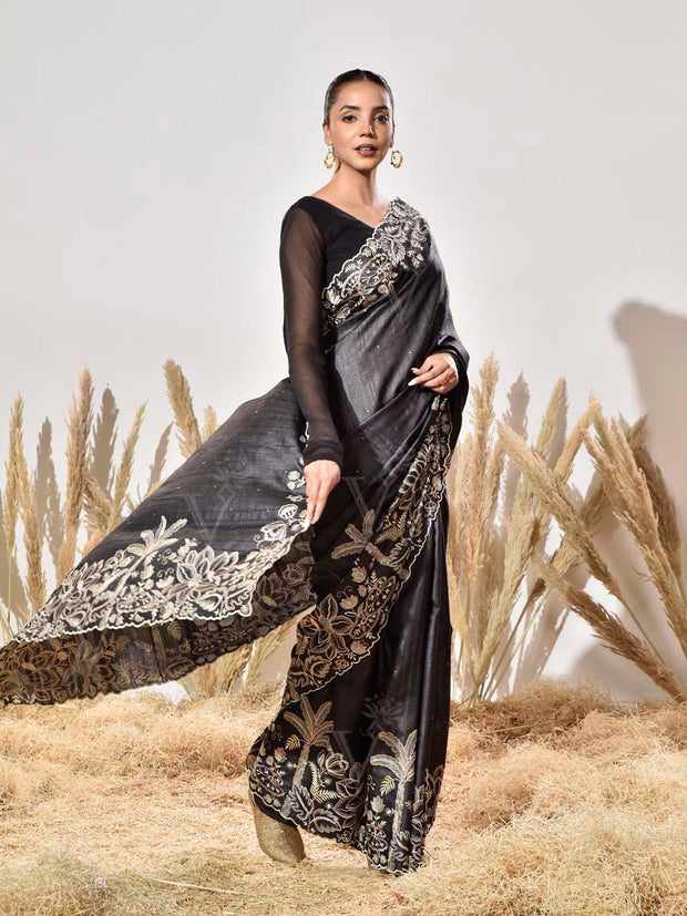 Black Tussar Saree