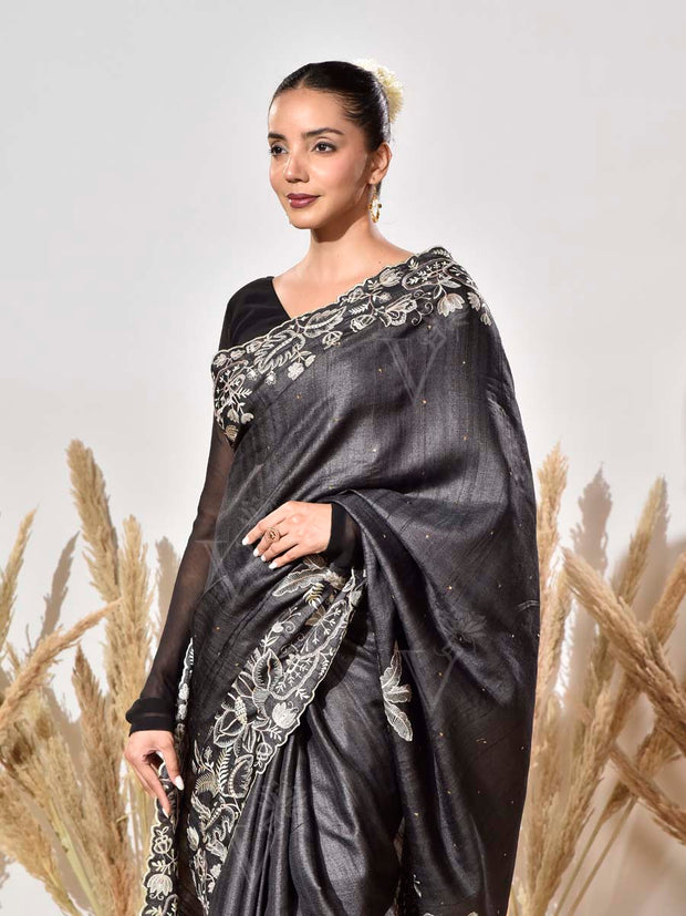Black Tussar Saree