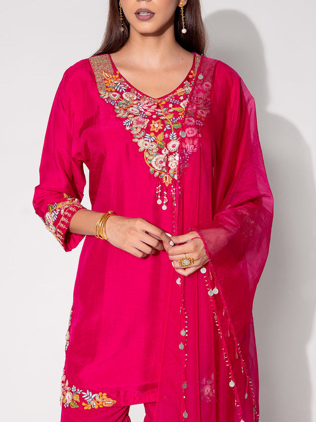 Pink Embroidered Kurta and Sharara Set