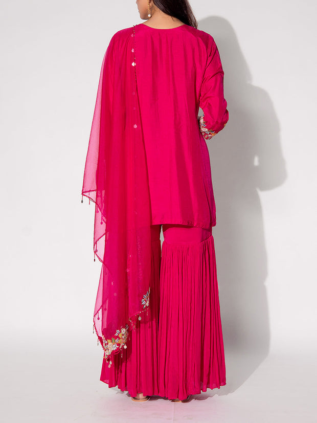 Pink Embroidered Kurta and Sharara Set