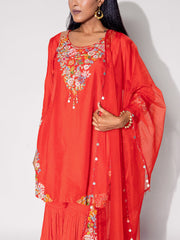 Rust Orange Embroidered Kurta and Sharara Set