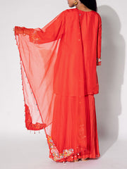 Rust Orange Embroidered Kurta and Sharara Set
