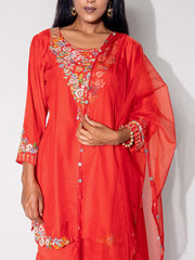 Rust Orange Embroidered Kurta and Sharara Set