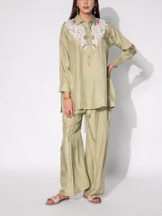 Sage Green Embroidered Top and Pant Set