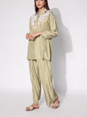 Sage Green Embroidered Top and Pant Set