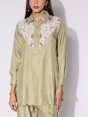 Sage Green Embroidered Top and Pant Set
