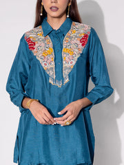 Teal Blue Embroidered Top and Pant Set
