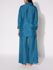 Teal Blue Embroidered Top and Pant Set