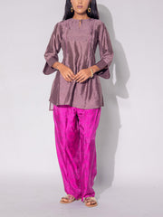 Brown Vasansi Silk Printed Kurta and Pant Set