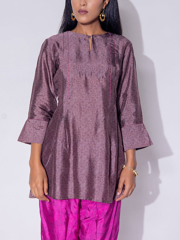 Brown Vasansi Silk Printed Kurta and Pant Set