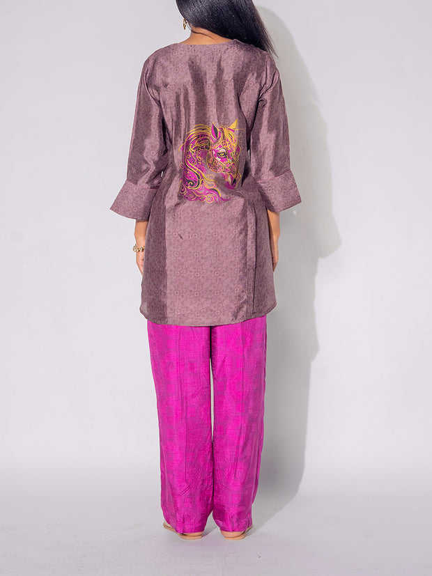 Brown Vasansi Silk Printed Kurta and Pant Set