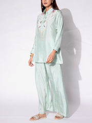 Green Embroidered Top and Pant Set