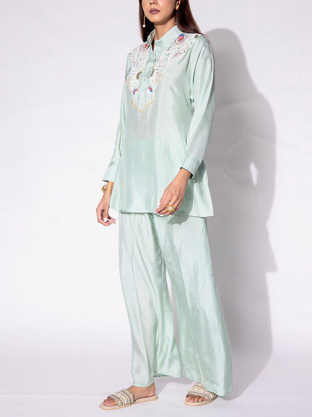 Green Embroidered Top and Pant Set