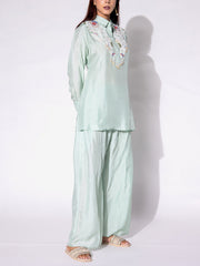 Green Embroidered Top and Pant Set