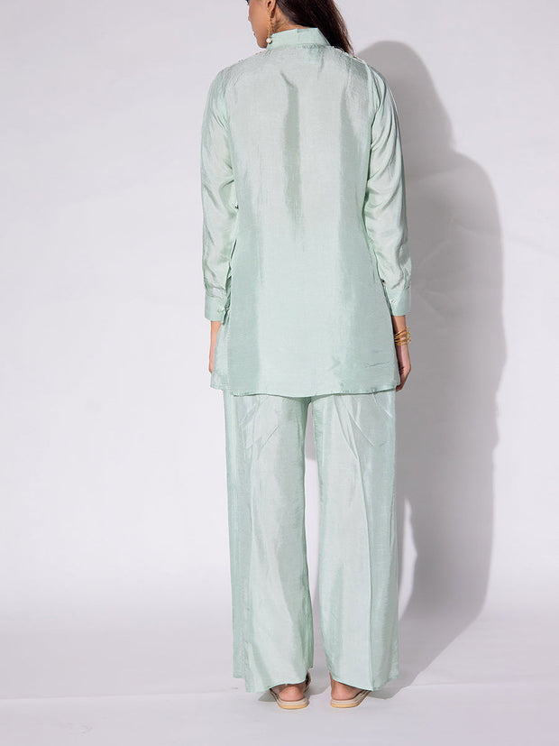 Green Embroidered Top and Pant Set