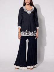 Black Embroidered Cape and Sharara Set