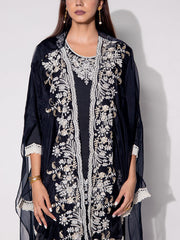 Black Embroidered Cape and Sharara Set