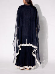 Black Embroidered Cape and Sharara Set