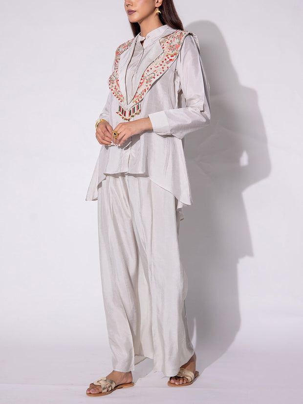 Light Grey Embroidered Top and Pant Set