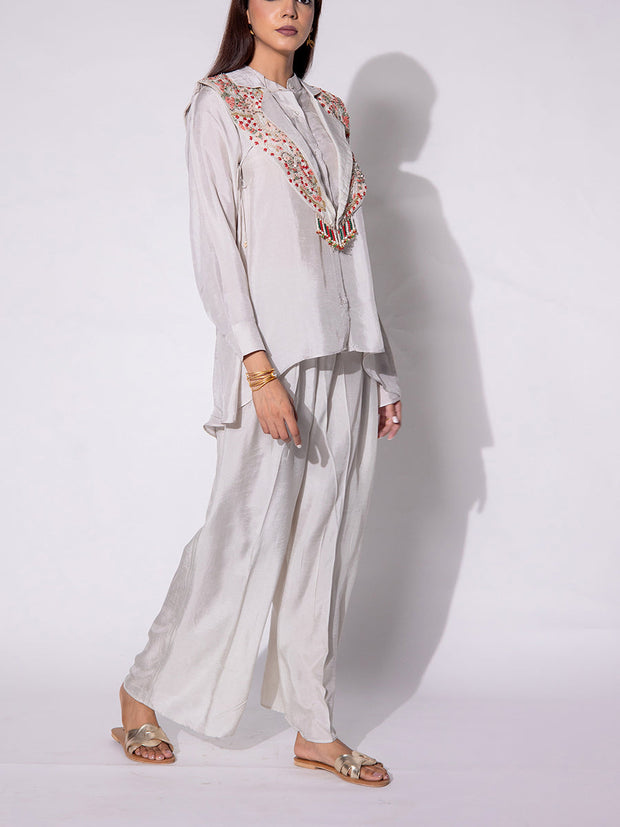 Light Grey Embroidered Top and Pant Set
