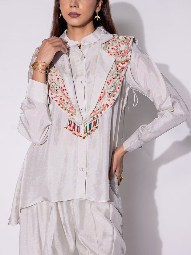 Light Grey Embroidered Top and Pant Set