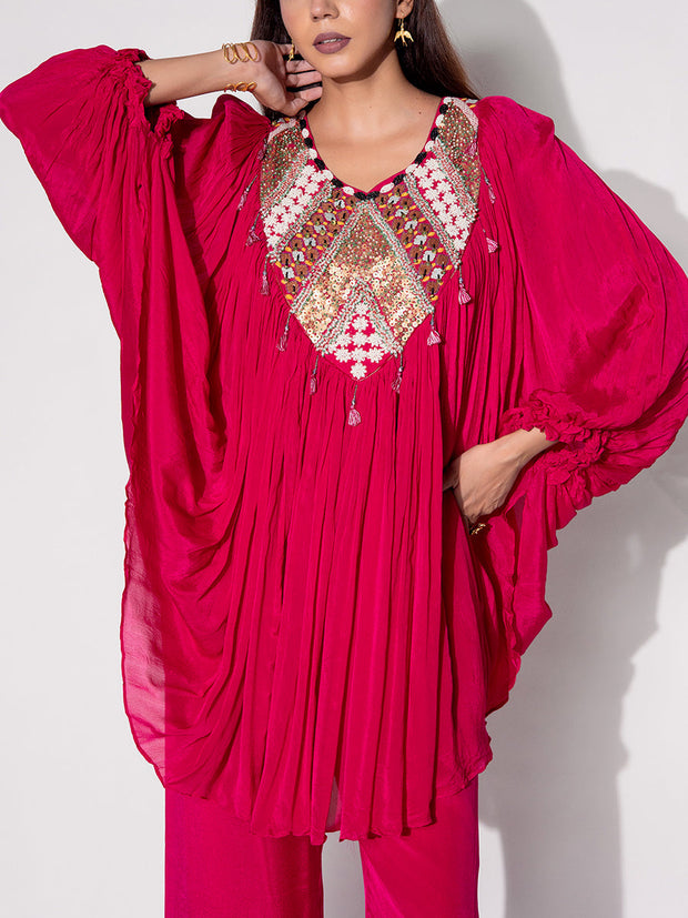 Pink Embroidered Cape and Palazzo Set