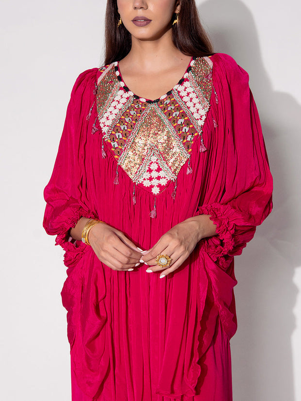 Pink Embroidered Cape and Palazzo Set