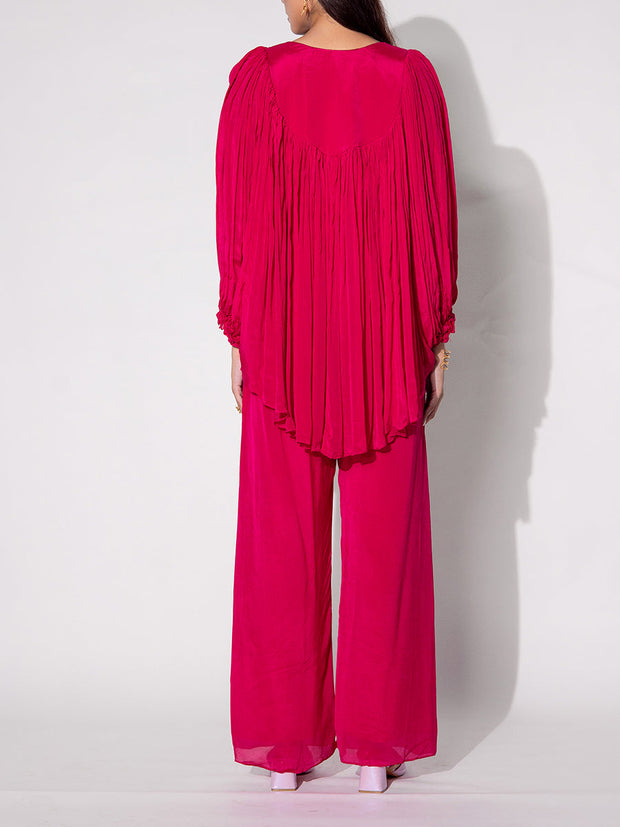 Pink Embroidered Cape and Palazzo Set