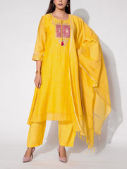 Yellow Chanderi Embroidered Suit Set