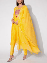 Yellow Chanderi Embroidered Suit Set