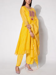 Yellow Chanderi Embroidered Suit Set