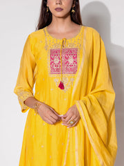 Yellow Chanderi Embroidered Suit Set