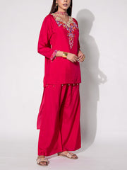 Rani Pink Embroidered Silk Suit Set