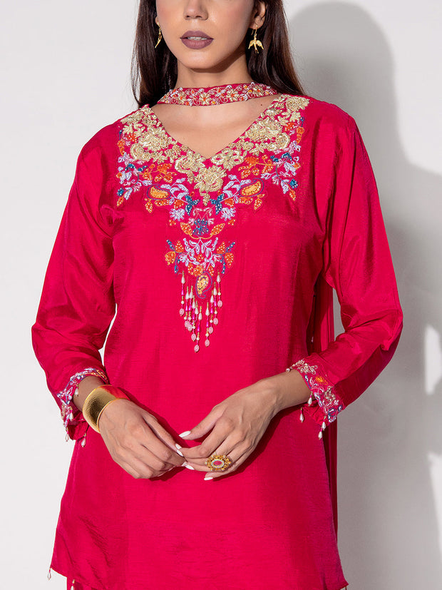 Rani Pink Embroidered Silk Suit Set