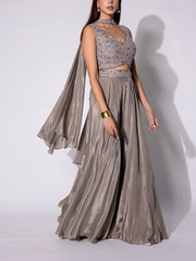 Brown Silk Skirt Set