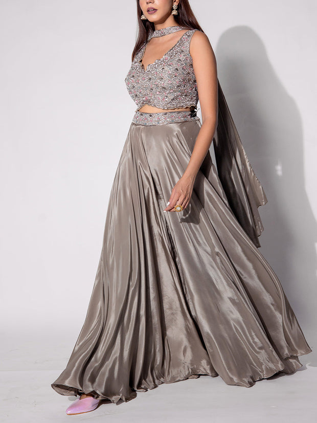 Brown Silk Skirt Set
