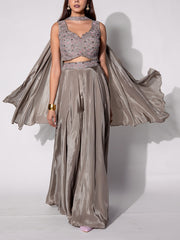 Brown Silk Skirt Set