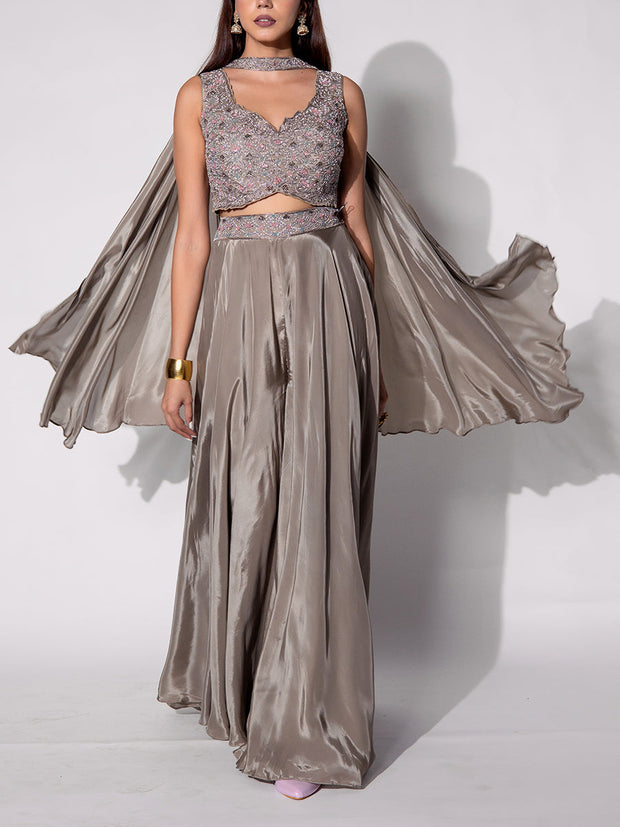 Brown Silk Skirt Set