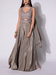 Brown Silk Skirt Set