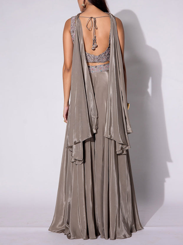 Brown Silk Skirt Set