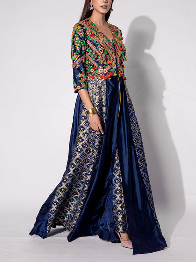 Blue Silk Jaket Set